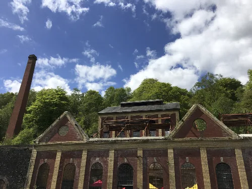 Photograph May 2018 of some of the eleven listed buildings of the former colliery site in Crumlin, Caerphilly, Wales