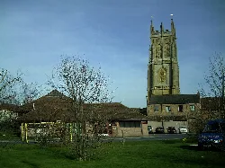 Church of St Mary and nearby buildings in North Petherton.