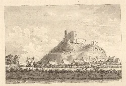 Skizze von Criccieth Castle und umliegenden Häusern aus 1781.