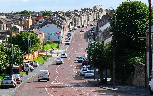 Looking South down Tow Law High Street (A68)