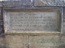 Stone plaque with an inscription about Durham by Sir Walter Scott.